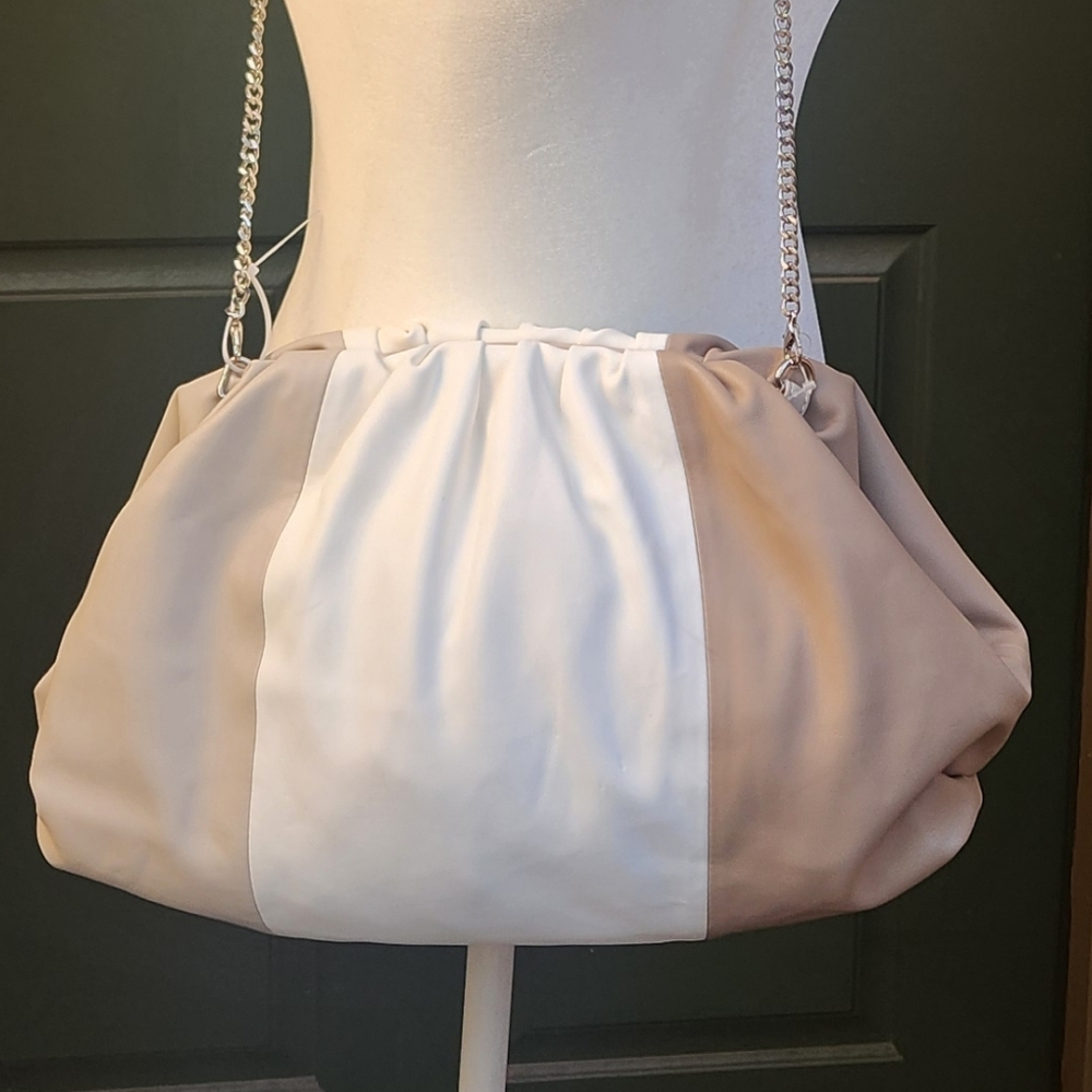Steve Madden Neutral Tri-Panel Clutch Bag with Chain Strap